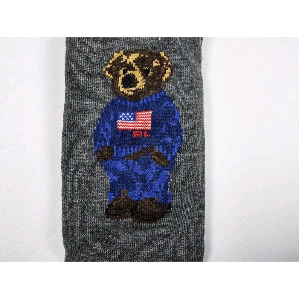 Polo Ralph Lauren Men's Polo Bear Denim USA Flag Sweater Socks Size 13-16